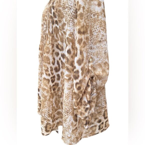 Chico's Women 3 Leopard Roll Tab Sleeve Tie Waist Poly Tunic Cardigan Like New - Picture 3 of 6